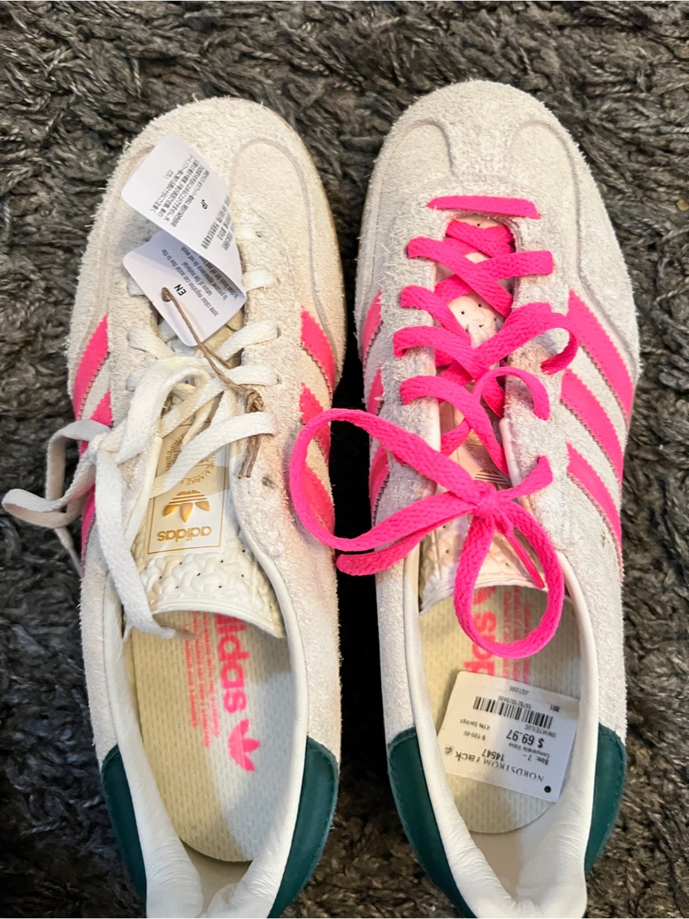 adidas Women Cream Suede Sneakers with Bright Pink Stripes
